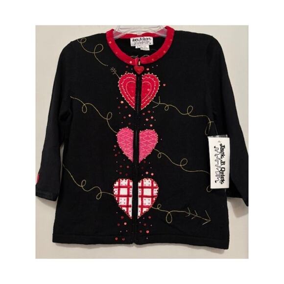 Vintage Jack B. Quick Sweater Cardigan Valentines Hearts Dead Stock Medium NWT - Picture 1 of 9